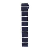 Cravate tricot bleue à rayures blanches