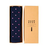 Cravate tricot bleue à pois roses