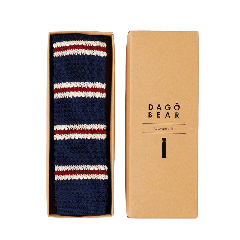 Cravate tricot bleue à rayures