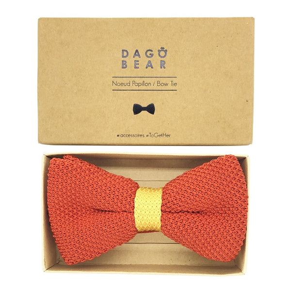 Noeud papillon tricot orange et jaune