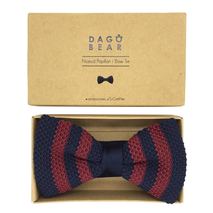 dagobear Nœud papillon tricot bleu et rouge - Le Dago Papillon César