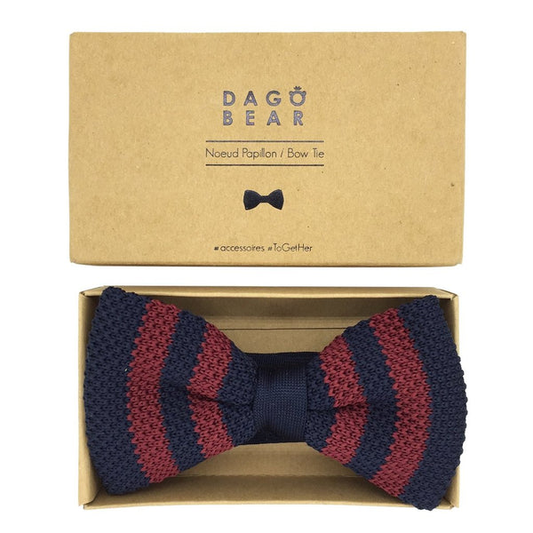 Noeud papillon tricot rouge et bleu